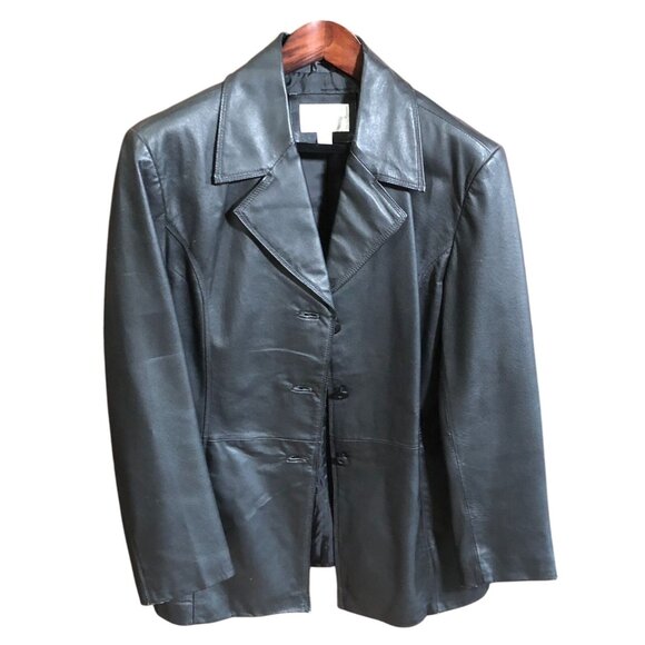 Worthington Womens Black Leather Blazer Jacket XL - Picture 1 of 16